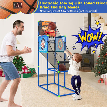 2-in-1 Kids Basketball Arcade Game Indoor Outdoor Basketball & Sticky Balls Game Set