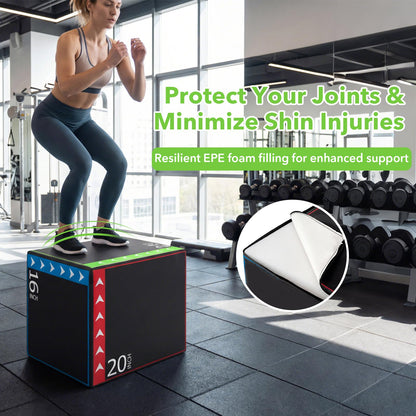 3-in-1 Plyometric Jump Box, 16"x20"x24" Soft Foam Plyo Box with 3 Heights