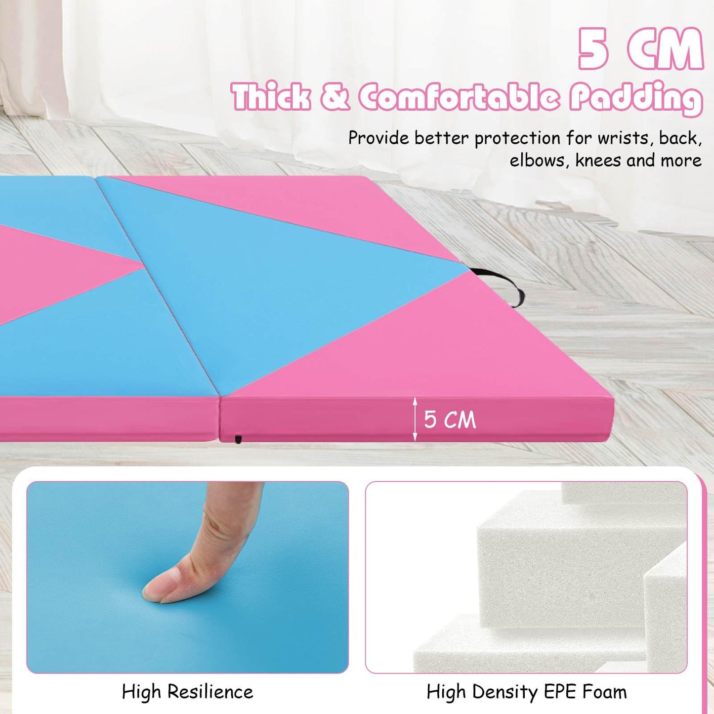 240 x 117 x 5 cm Gymnastics Mat with Carrying Handles & Hook and Loop Fasteners