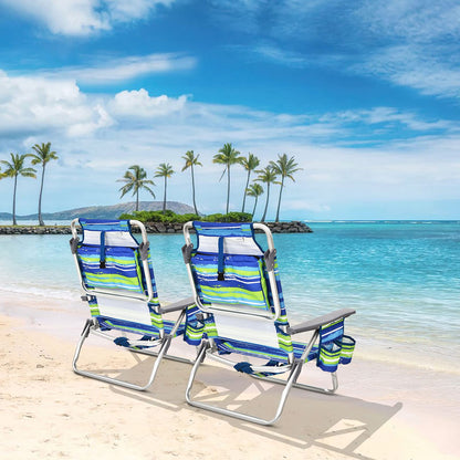 2-Pack Folding Backpack Beach Chair 5-Position Outdoor Reclining Chairs with Pillow