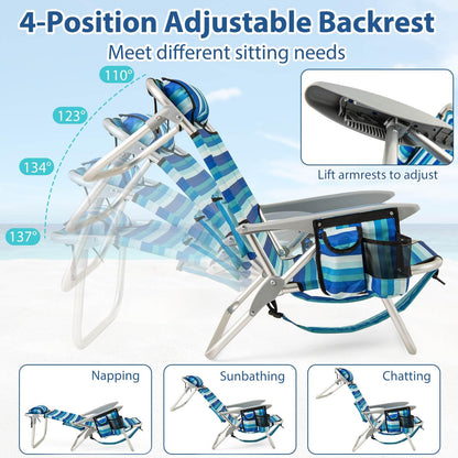 Folding Beach Chair for Adults with 4-Position Adjustable Backrest