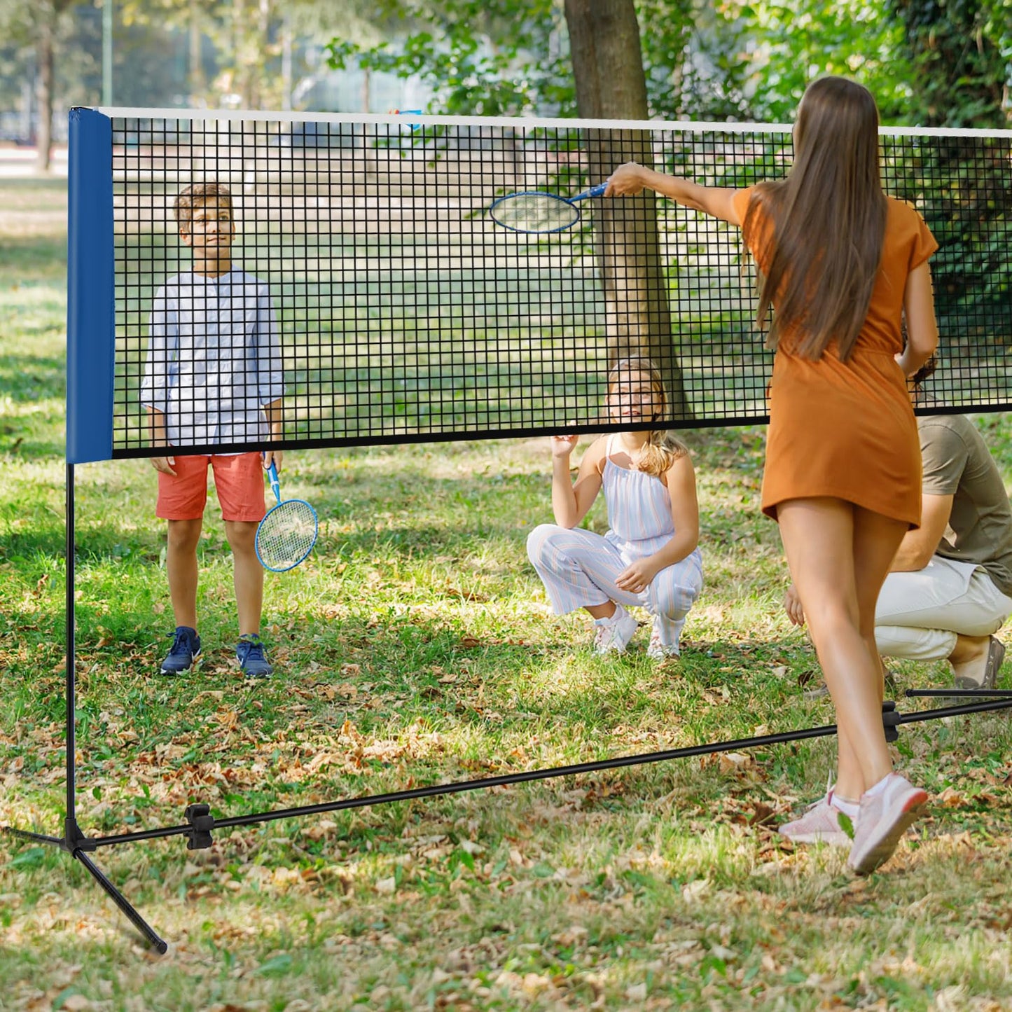 Portable Badminton Set with 2 Shuttlecocks Footpads Clamp Pads Carry Bag