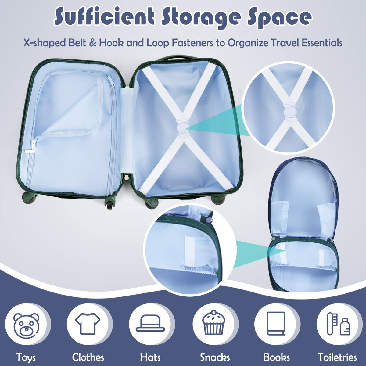 2 Pieces Kids Carry On Luggage Set with Spinner Wheels