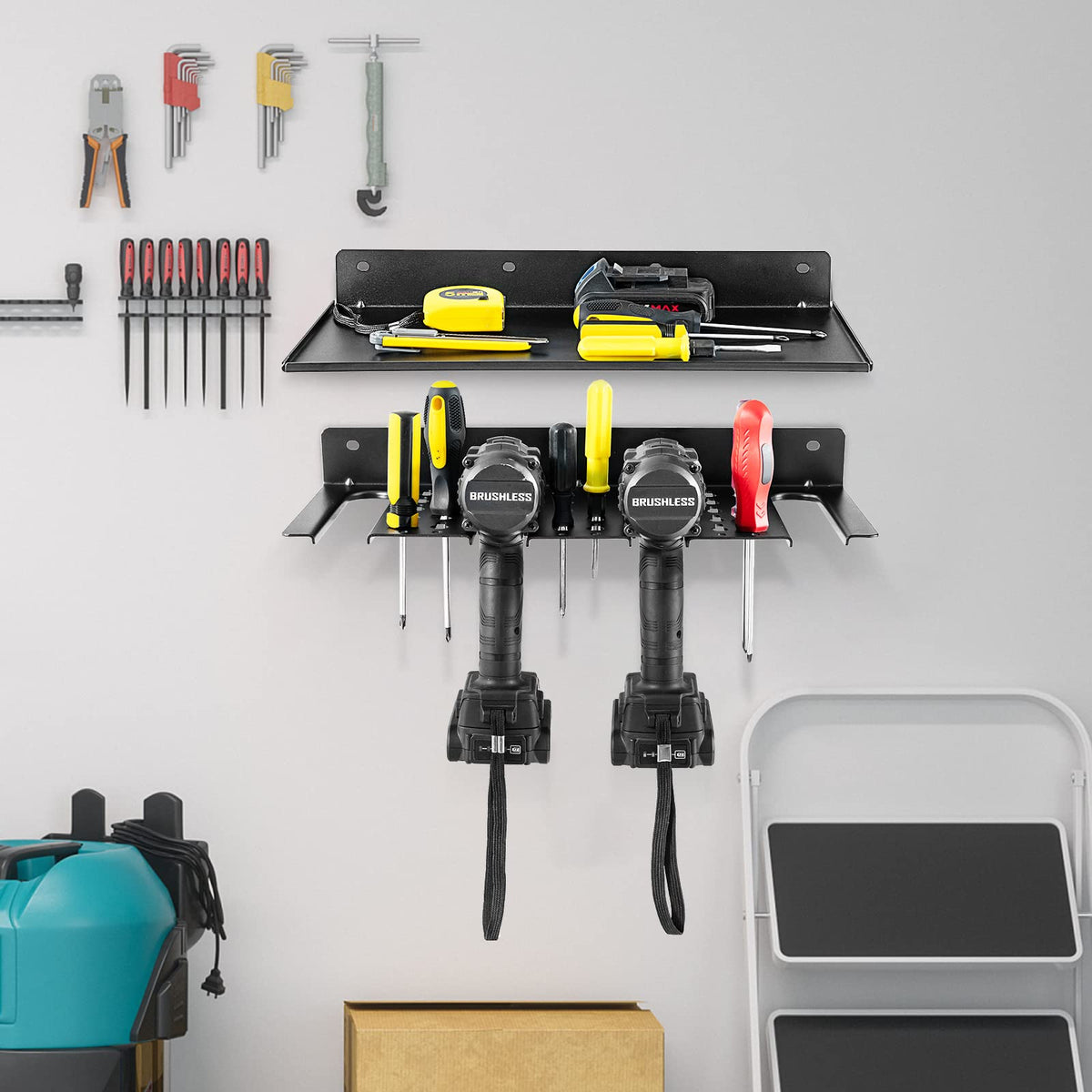 Electric Drill Storage Rack, Wall Mounted Drill Holder & Floating Shelf