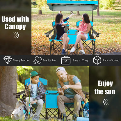 Double Folding Canopy Chair Outdoor 2-Person Camping Seat with Adjustable Sun Shade