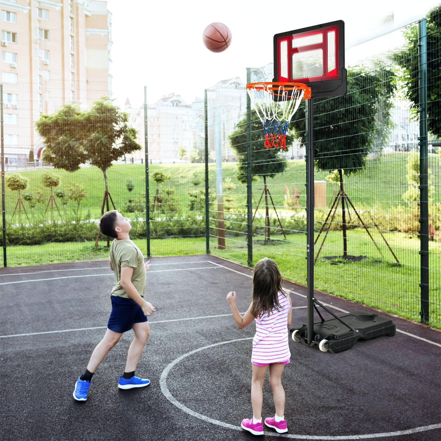 Weather-Resistance Basketball Goal Toy with Adjustable Height 132-251cm