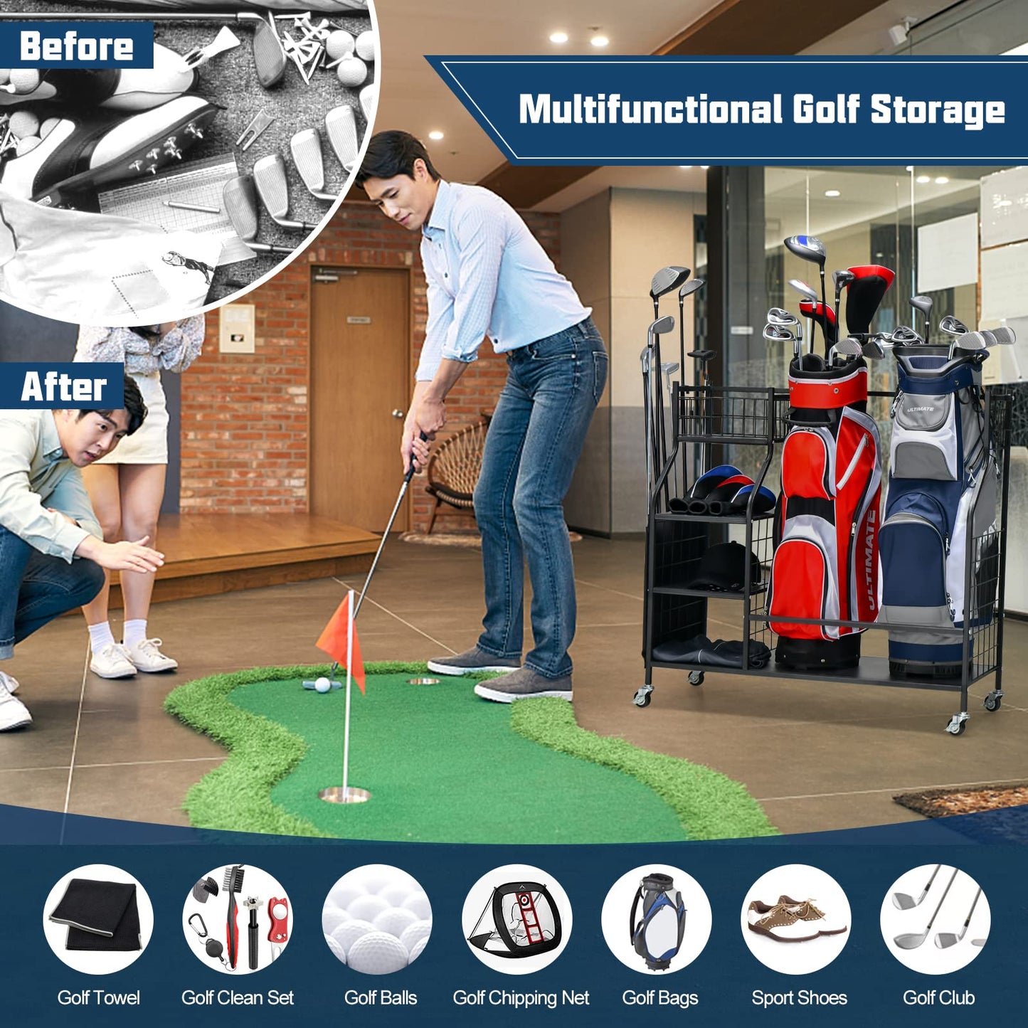 Balls and Golfing Equipment Accessories with Lockable Wheels