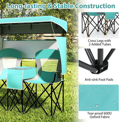 Double Beach Chair with Adjustable Canopy and 3 -Side Shading Curtains