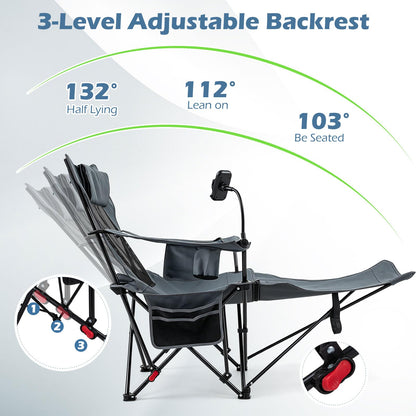 2-in-1 Camping Chair with Detachable Footrest and 3-Level Backrest