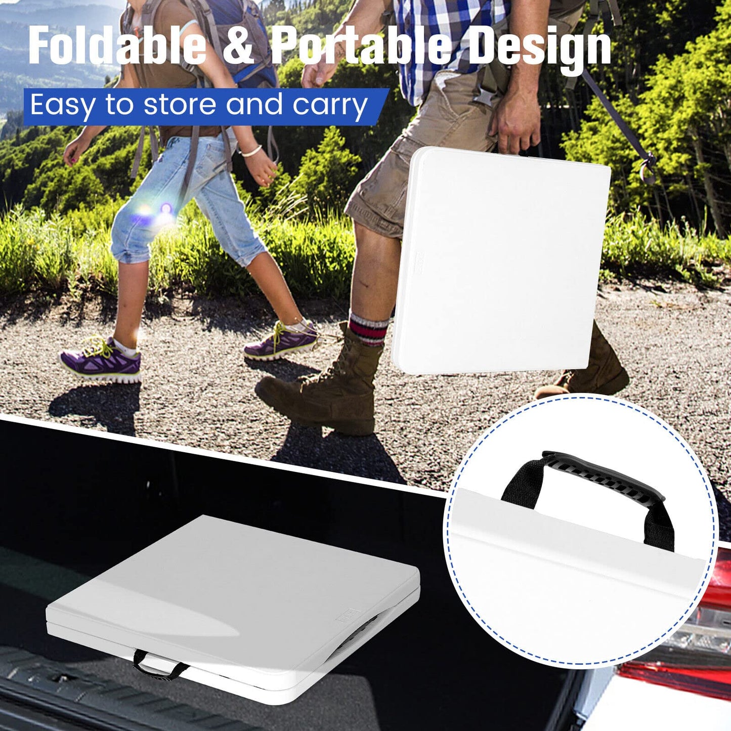 Portable Bi-fold Picnic Table with 3-Level Height Adjustment Carrying Handle