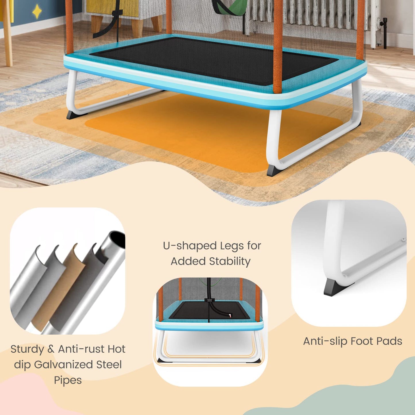 6FT Kids Recreational Trampoline for Boys & Girls Over 3 Years Old