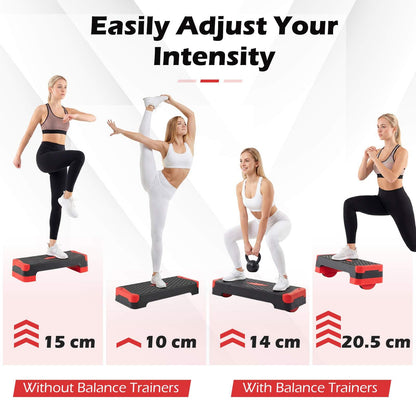 3-in-1 Aerobic Step Platform Set, 300 KG Adjustable Workout Stepper with 2 Stackable Risers
