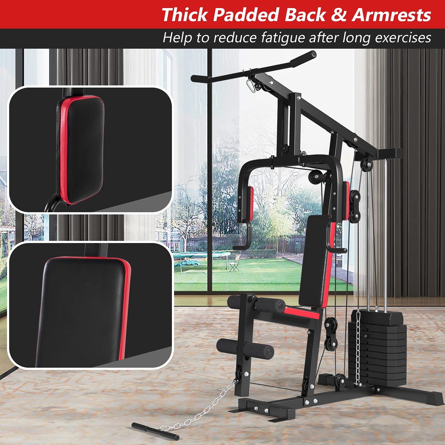Multifunction Home Gym Station Indoor Strength Training Fitness Machine w/45 kg Weight Stack