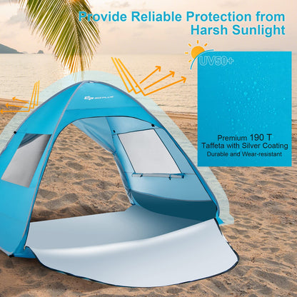 2-4 Persons Automatic Pop-up Beach Tent UPF50+ Sun Protection