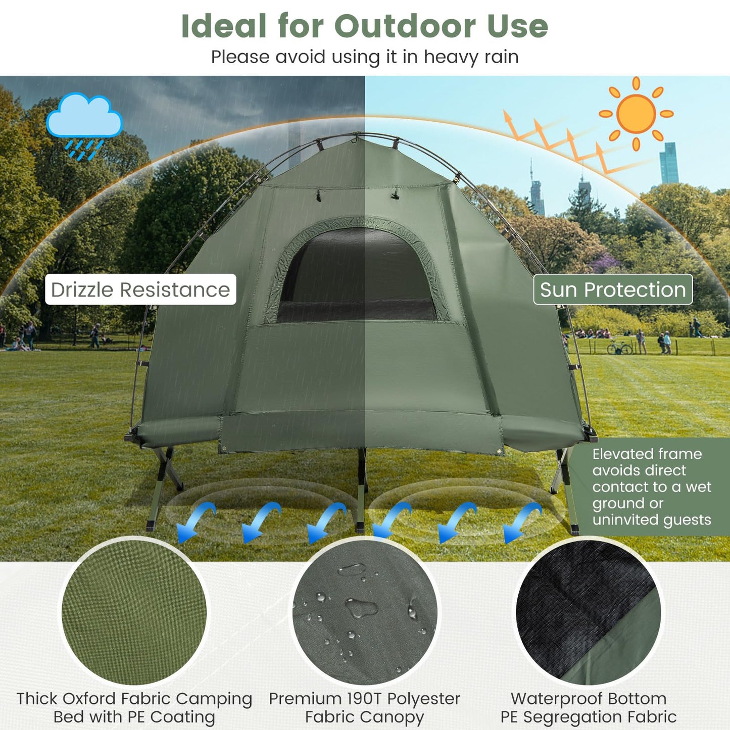 5 in 1 Foldable Camping Tent with Air Mattress and Sleeping Bag 1-Person Camping Tent Cot
