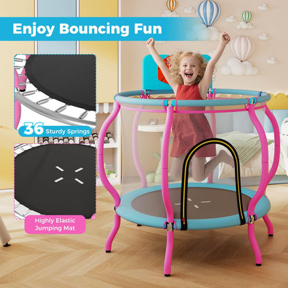 120cm Kids Trampoline with Basketball Hoop and Tall Enclosure Net