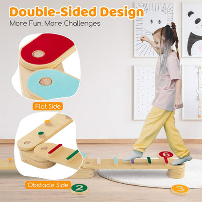 Wooden Kids Balance Beam Set with Stepping Stones