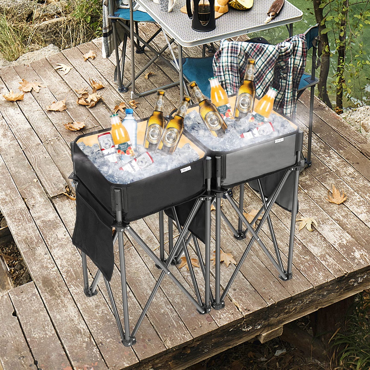 2 PCS Portable Picnic Tables with Large Capacity Storage Sink