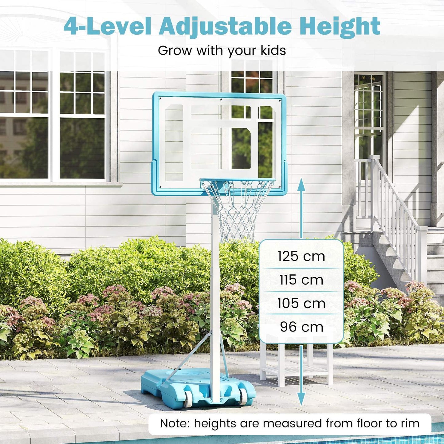 Pool Basketball Hoop with 82cm Shatterproof Backboard for Indoor Outdoor