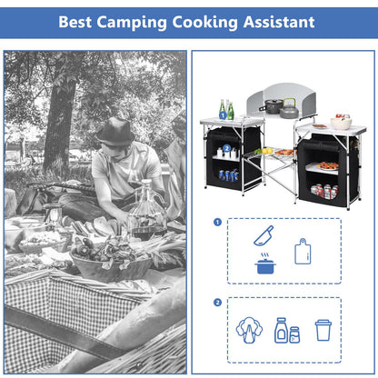 Portable Camping Kitchen Table Aluminum Fold-Up Camping Kitchen with Windscreen