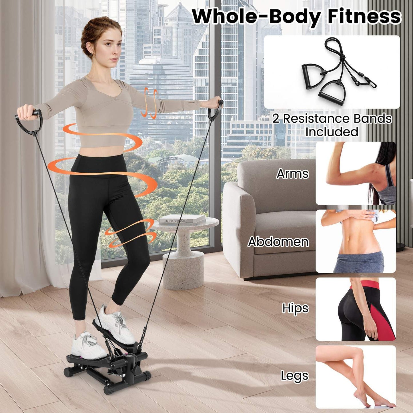 Mini Stepper for Exercise at Home with Resistance Bands for Full Body Workout