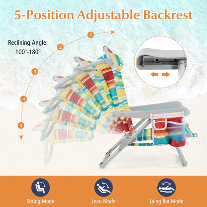 Foldable 5-Position Backpack Beach Chair with Cup Holder