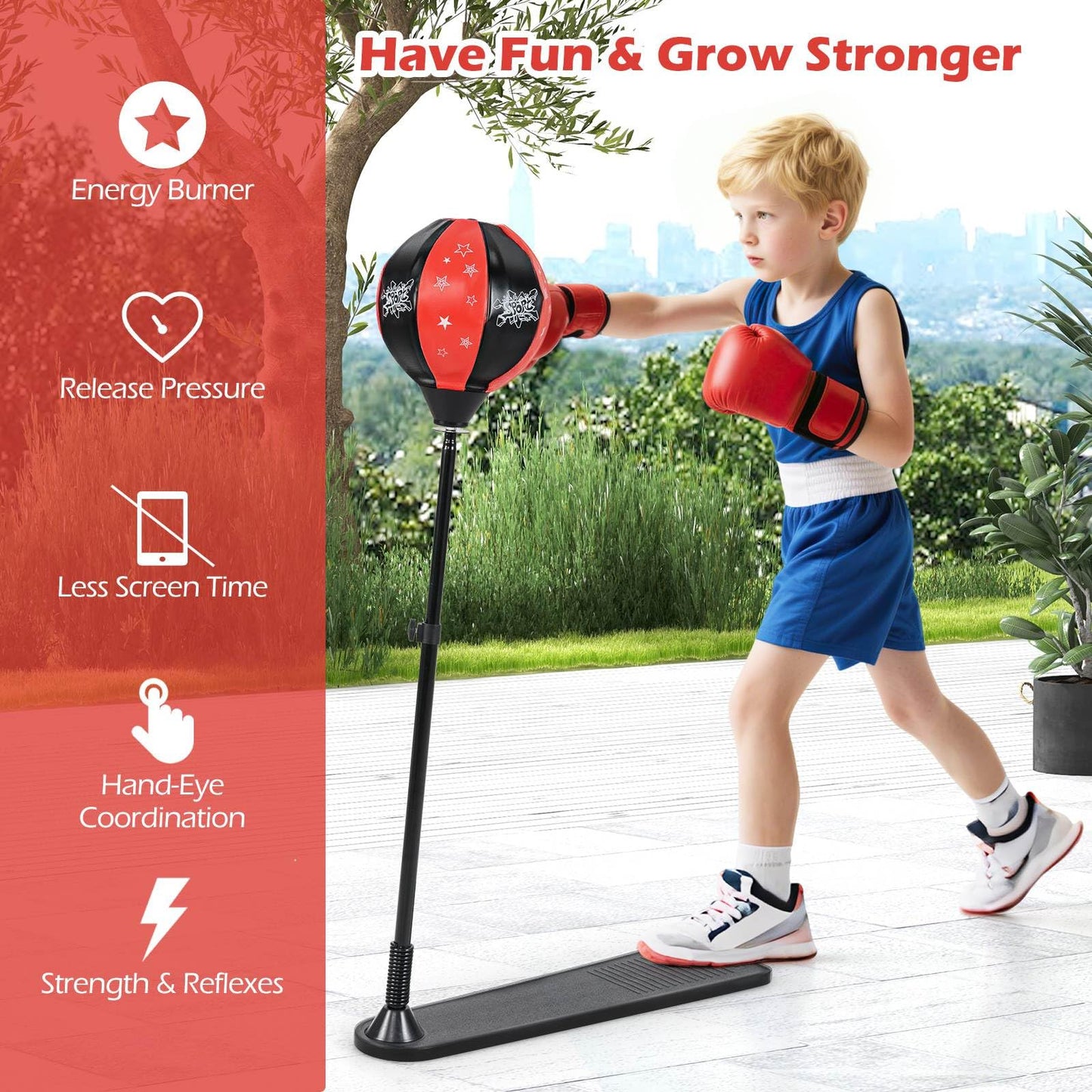 Inflatable Boxing Ball with Boxing Gloves & Air Pump & Stand