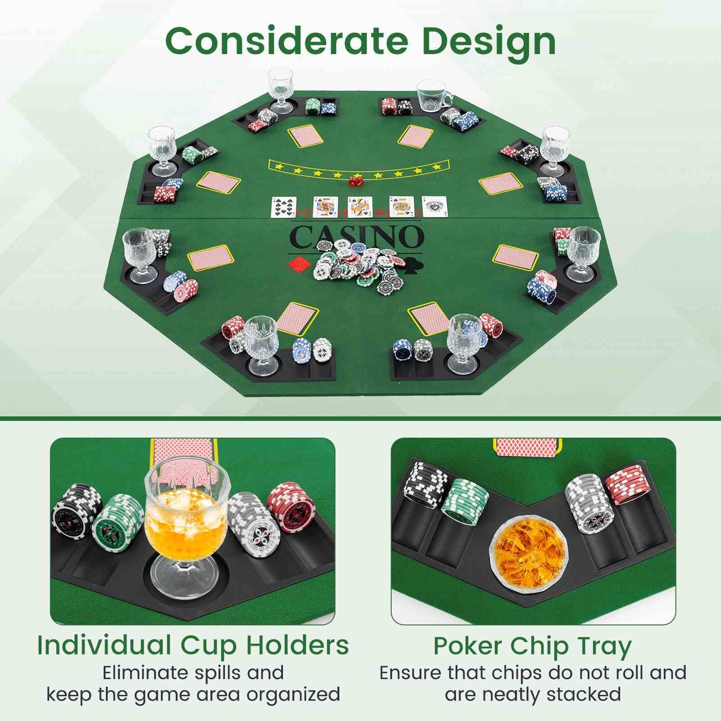 1.2M Poker Table Top 8 Player Foldable Texas Holdem Poker Table Topper w/Carrying Bag