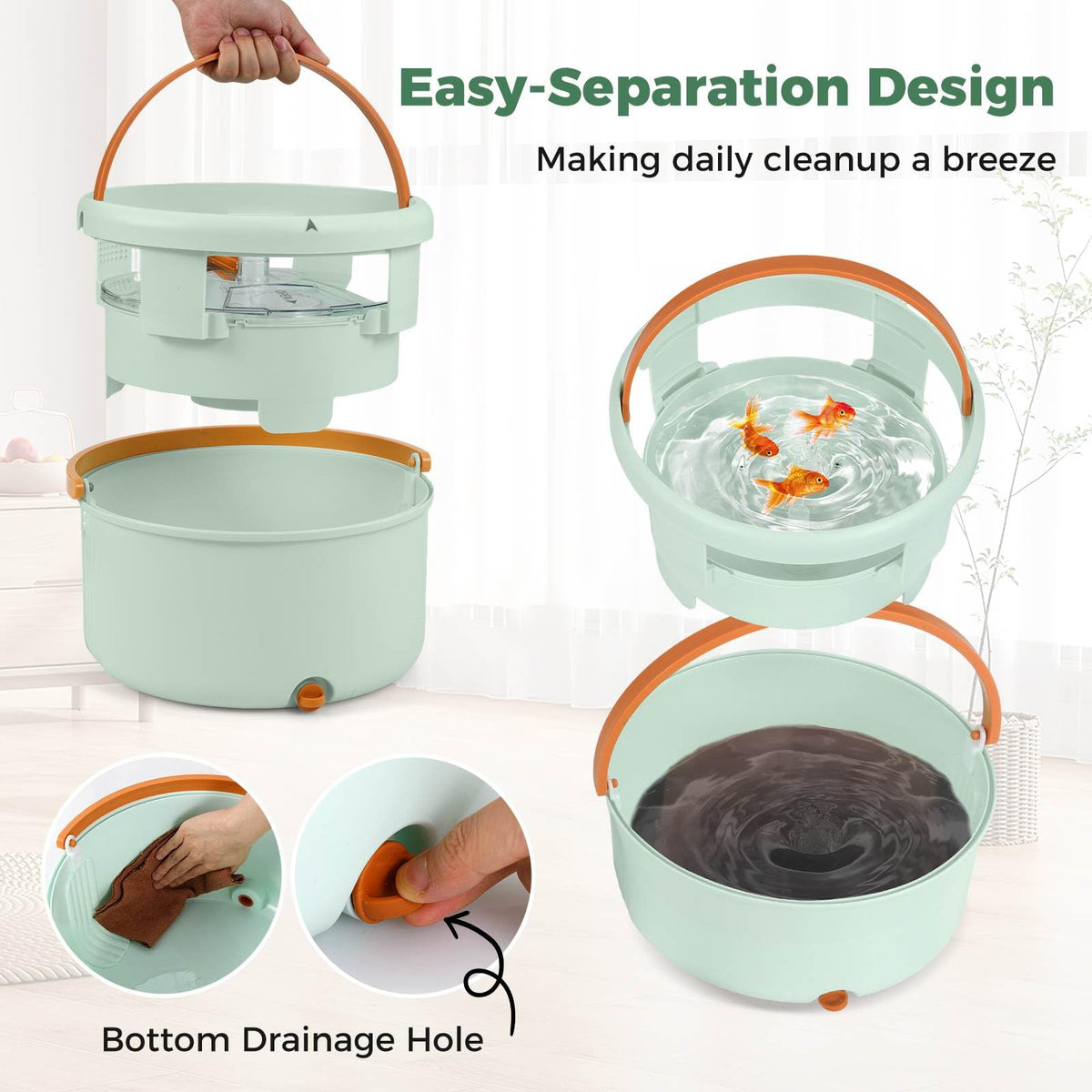 Flat Floor Mop and Bucket System with Mope Heads and Clean and Dirty Water Separation
