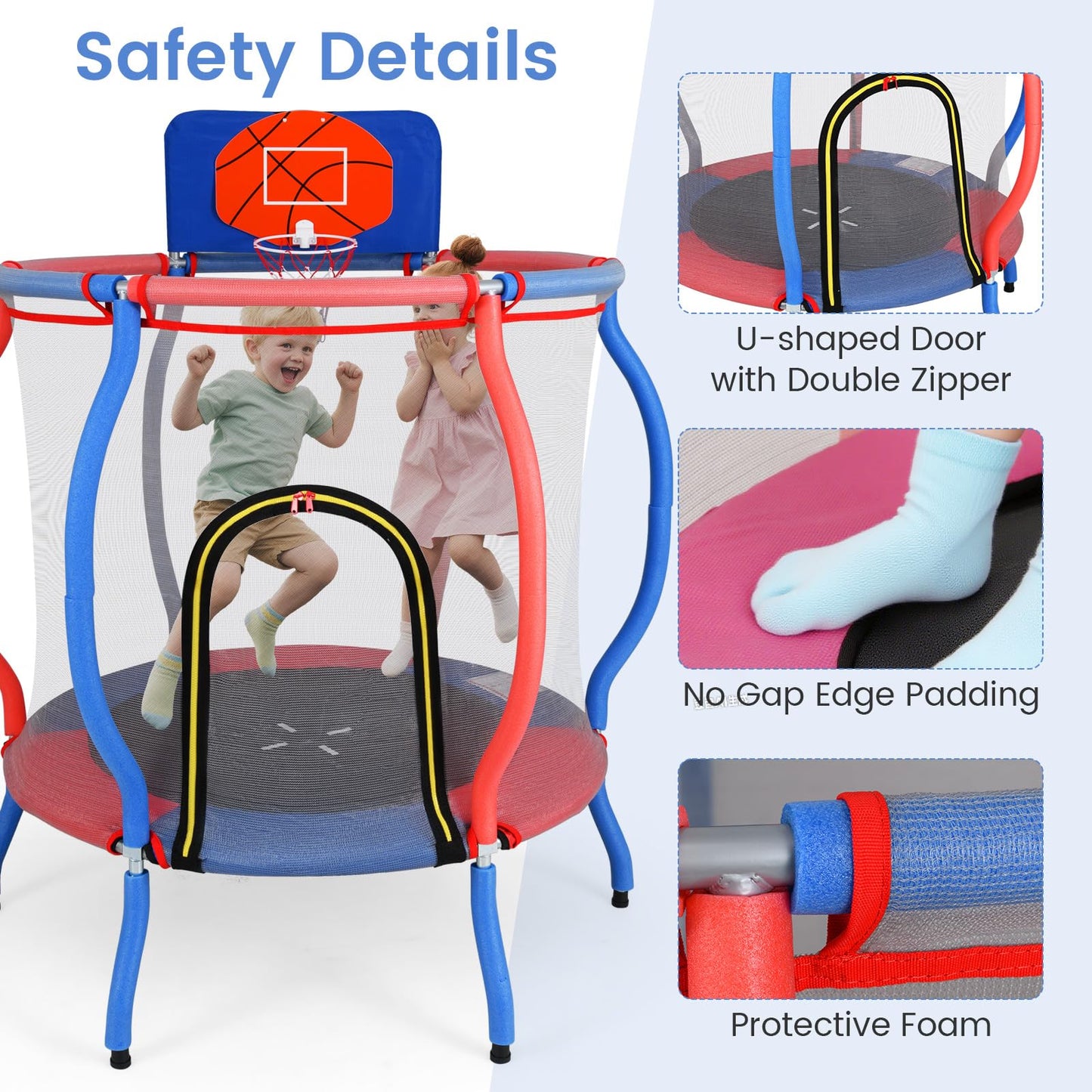 48" Trampoline for Kids with Basketball Hoop