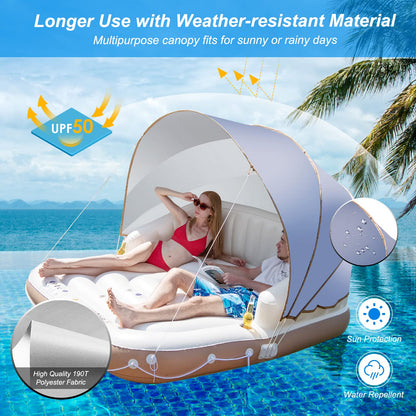 Canopy Island Inflatable Pool Float Lounge with High Backrest Armrest Adults & Kids