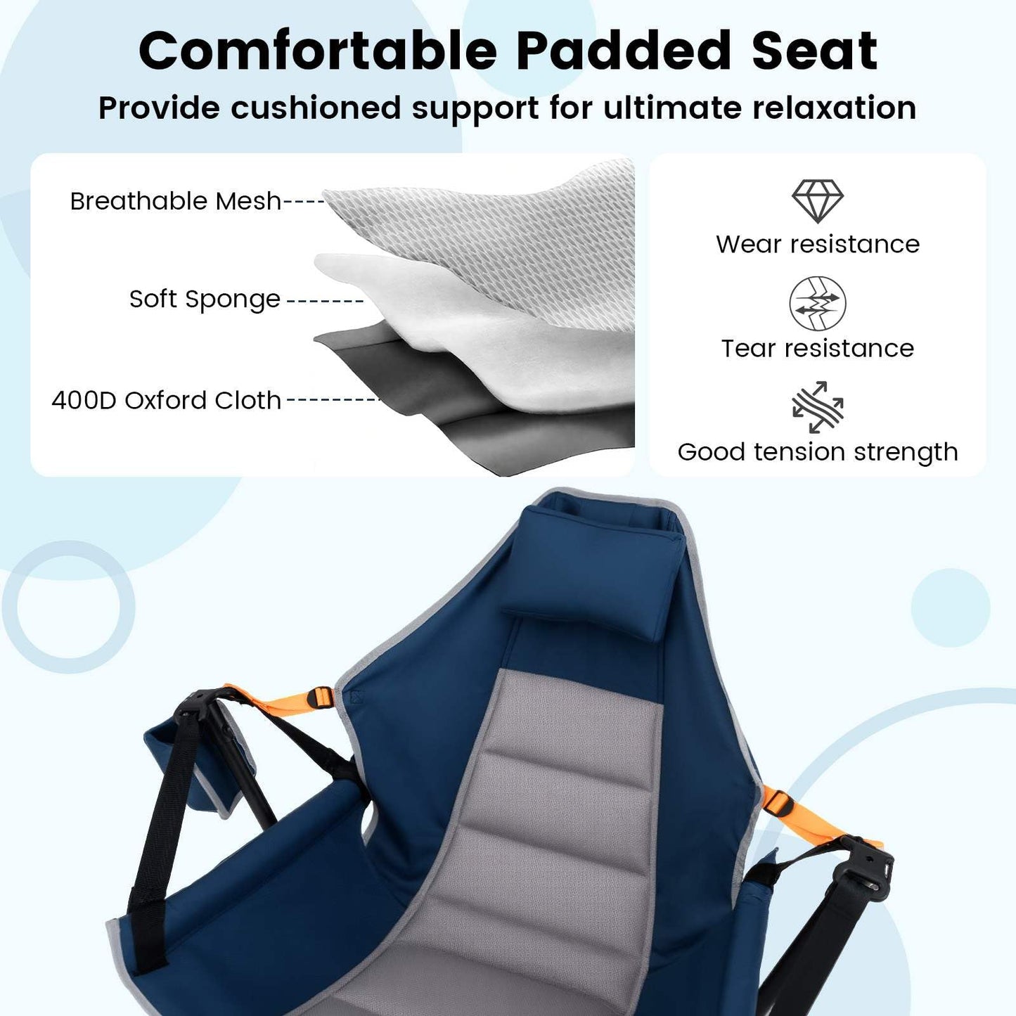 Oversized Hammock Camping Chair for Adults with Cup Holder Support 150 KG