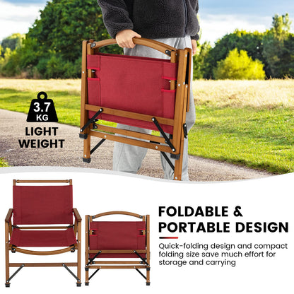 Folding Low Beach Chair with Solid Bamboo Frame & Breathable Fabric