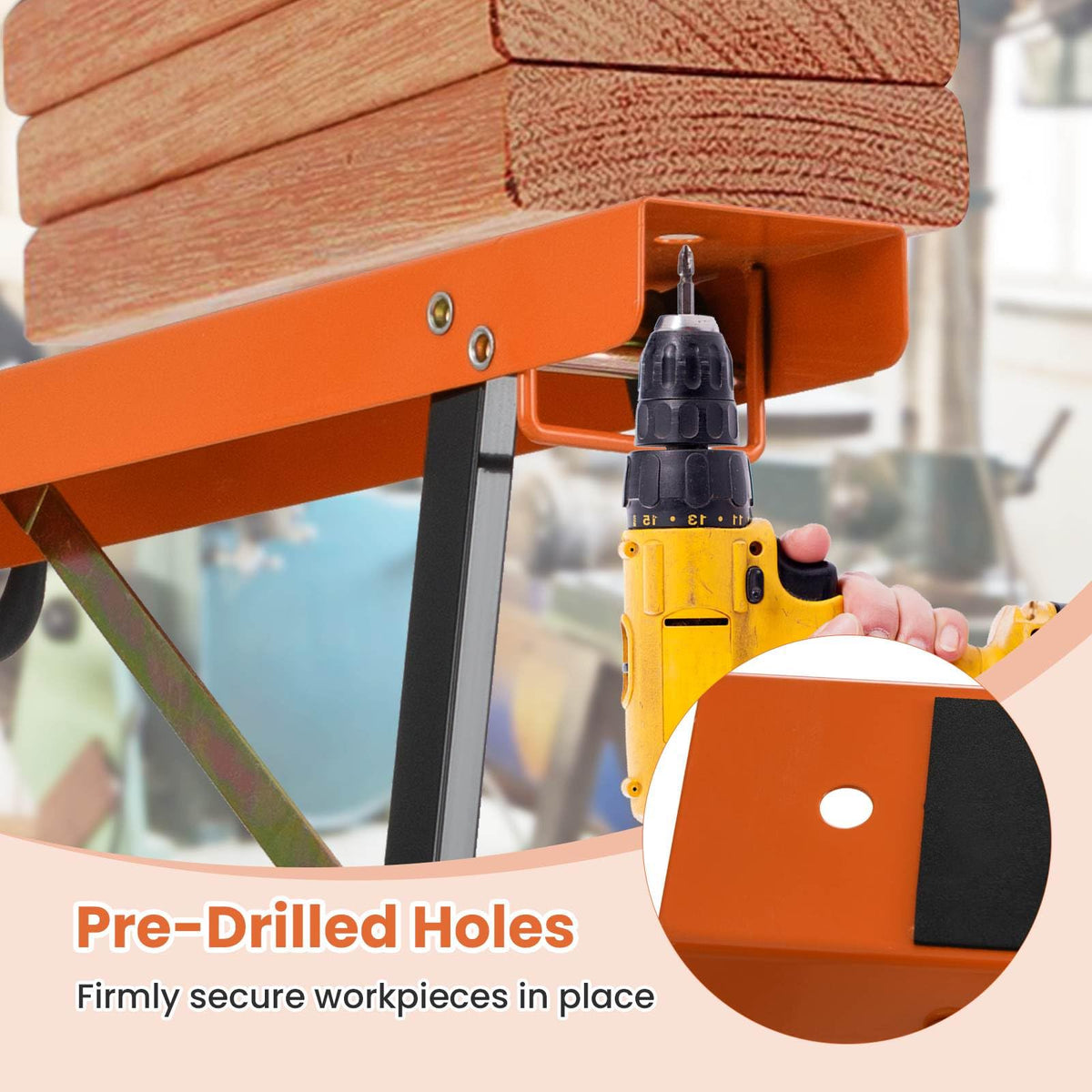2 Pack Heavy Duty Saw Horses with Folding Design Non-slip Pads and Surface for Woodworking