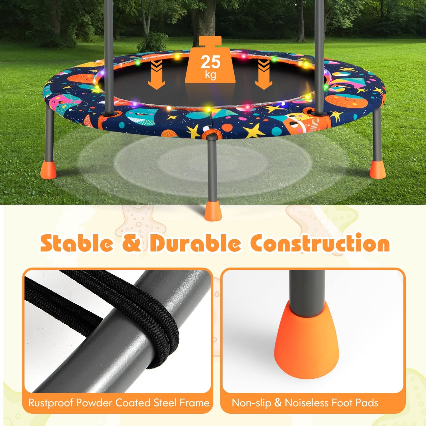 Toddler Music Trampoline with Colorful LED Lights for Kids