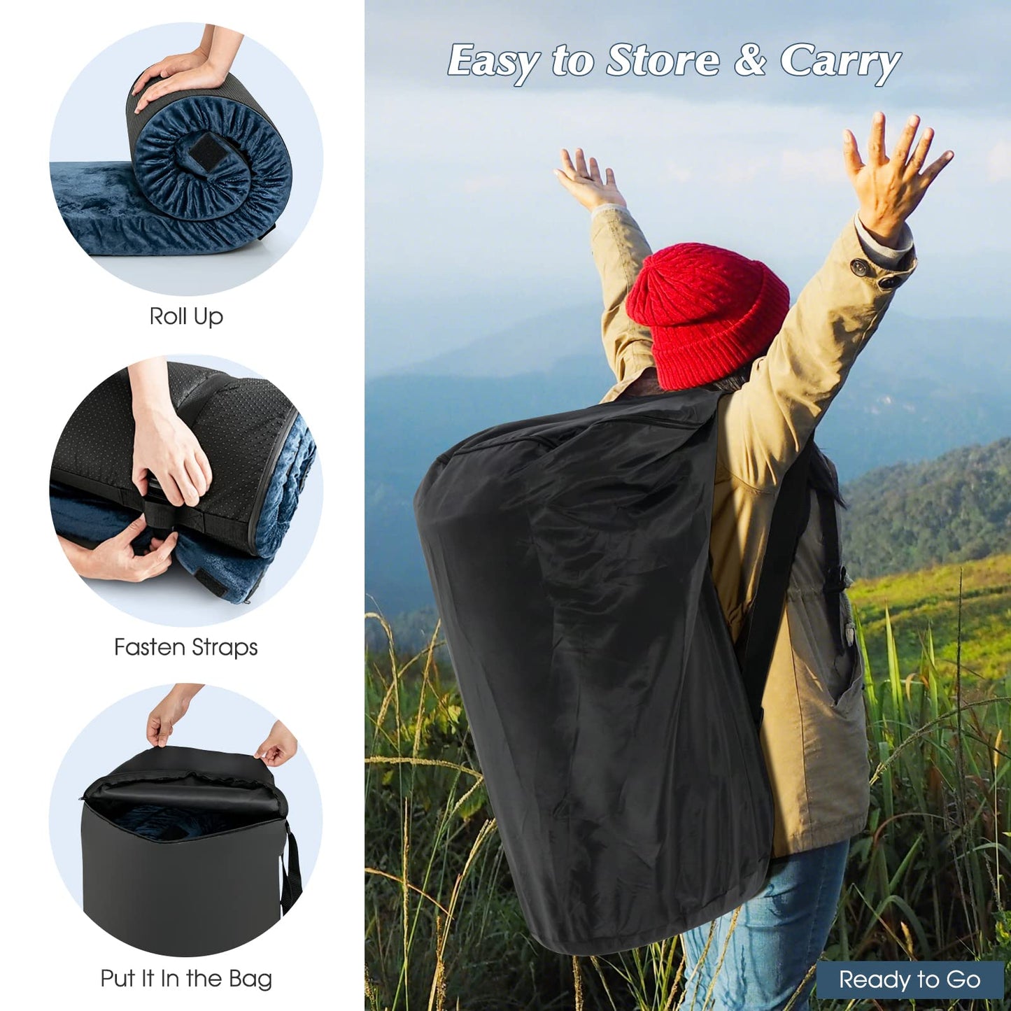 Foldable Camping Mattress with High Density Foam Cushion & Anti-Slip Bottom