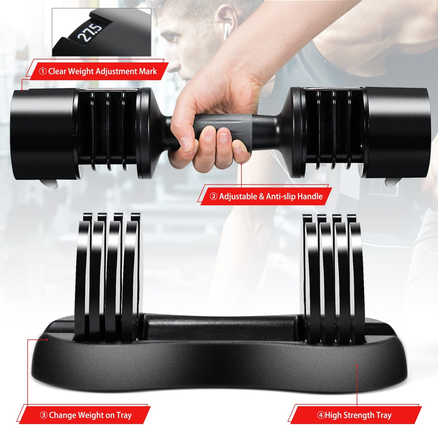 5-in-1 Adjustable Dumbbell Single Dumbbell with Adjustable & Non-Slip Metal Handle