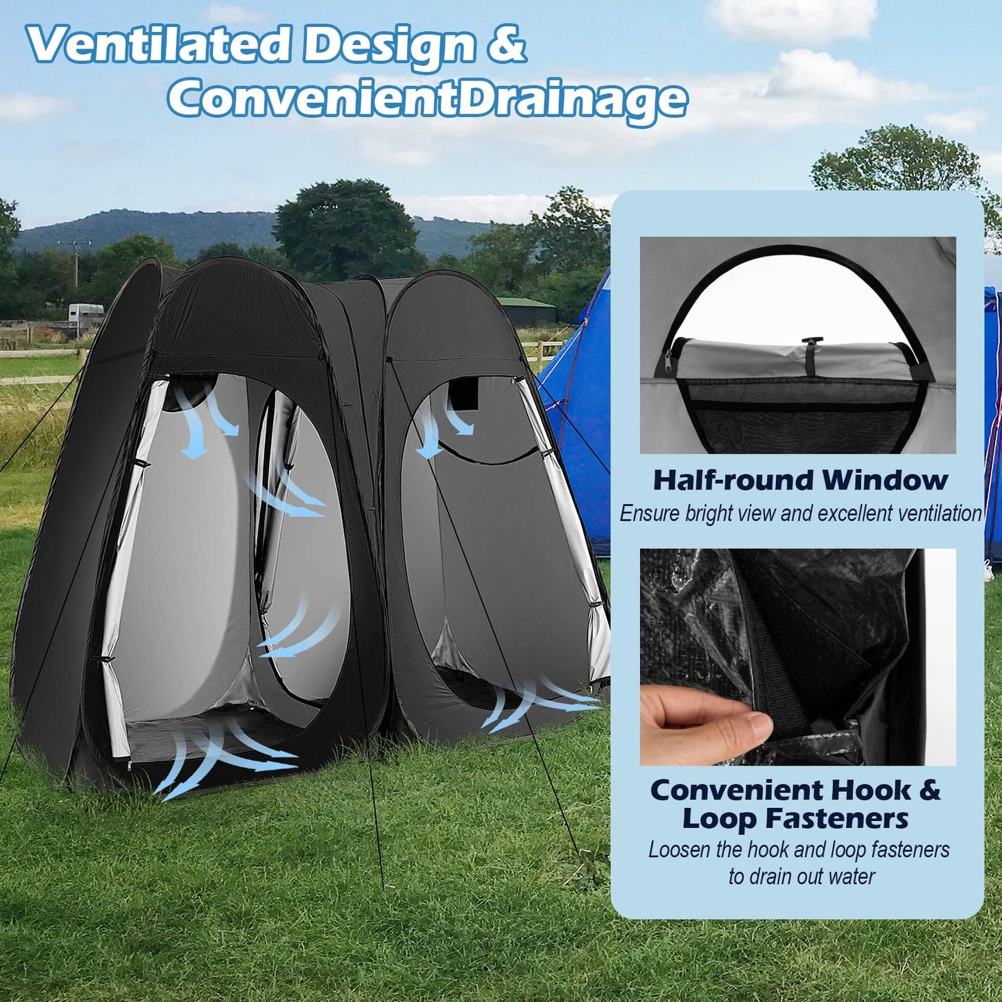 Double Room Outdoor Privacy Tent with Window Floor Storage Pocket