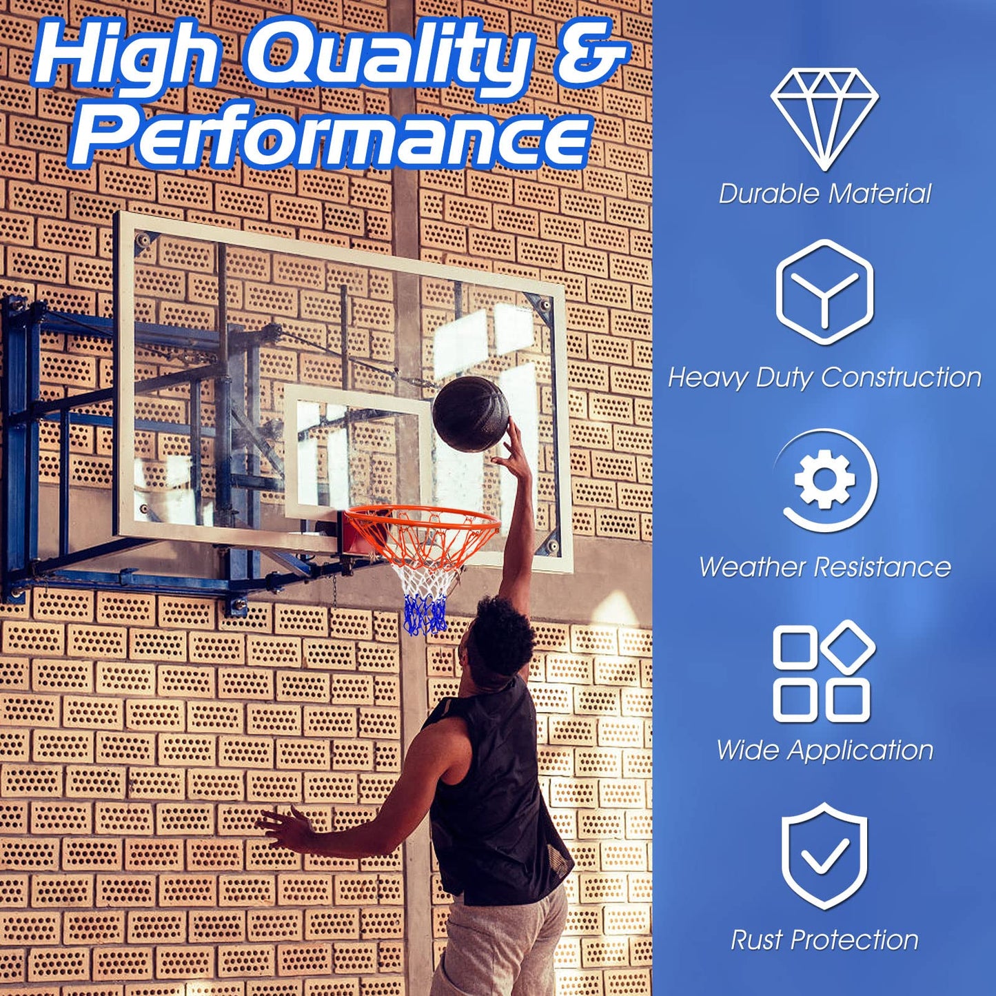 46 CM Basketball Rim Replacement Heavy-Duty Wall Mounted 18“ Basketball Hoop Net w/Standard 12 Loops