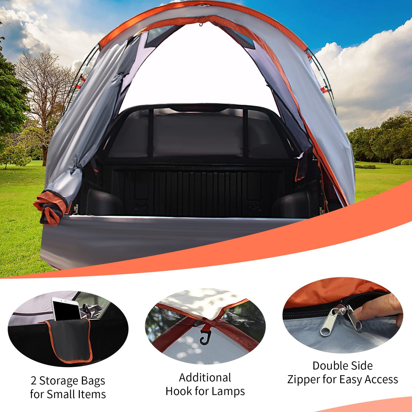 3-Size Truck Bed Tent for 2-3 Persons Camping Hiking Fishing