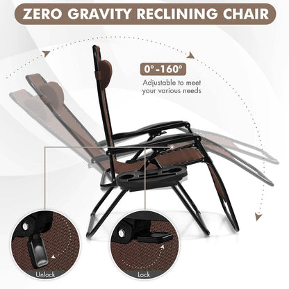 Patio Zero Gravity Lounge Chair with Cup Holder & Removable Pillow