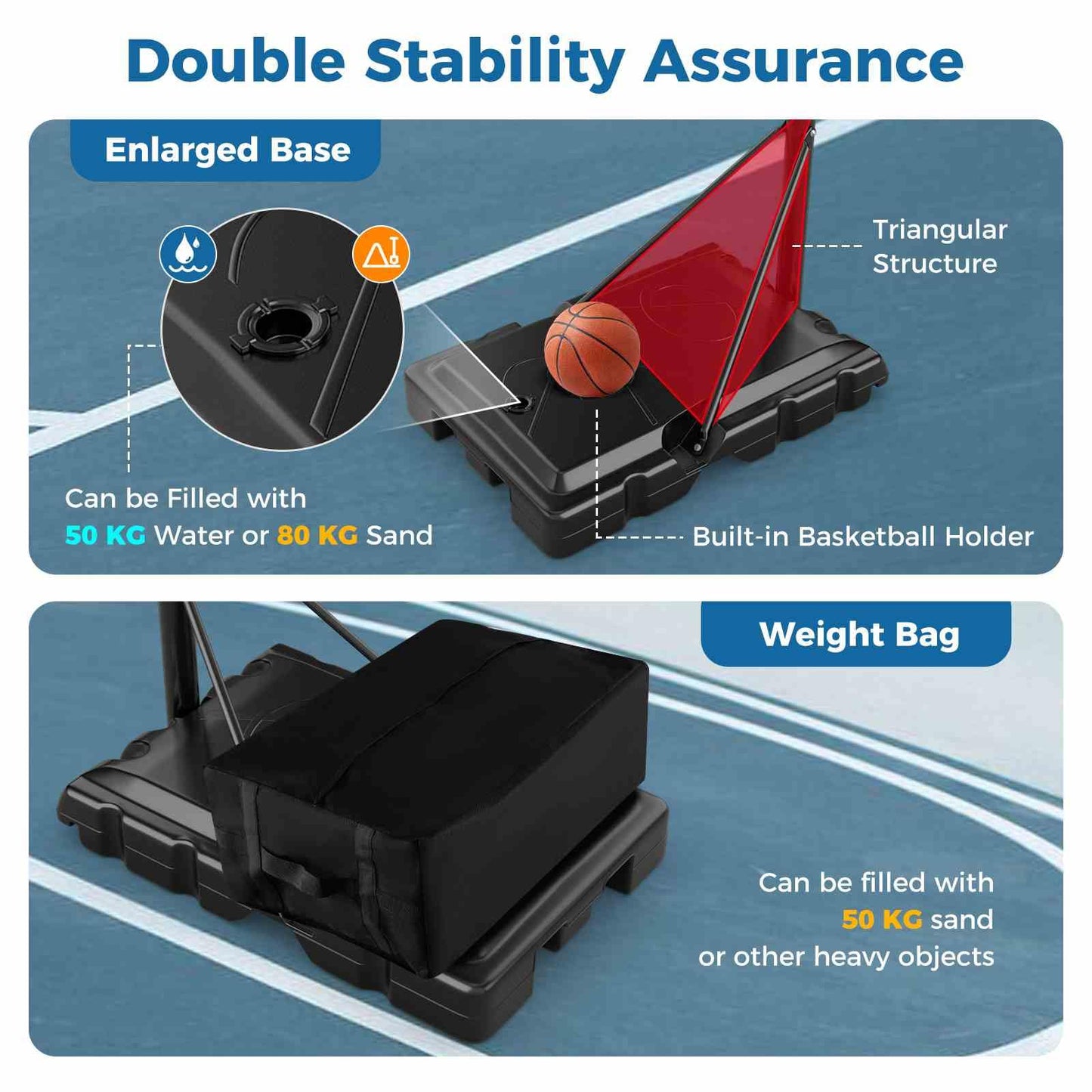 Adjustable Basketball Hoop with Shatterproof Backboard and 2 Wheels