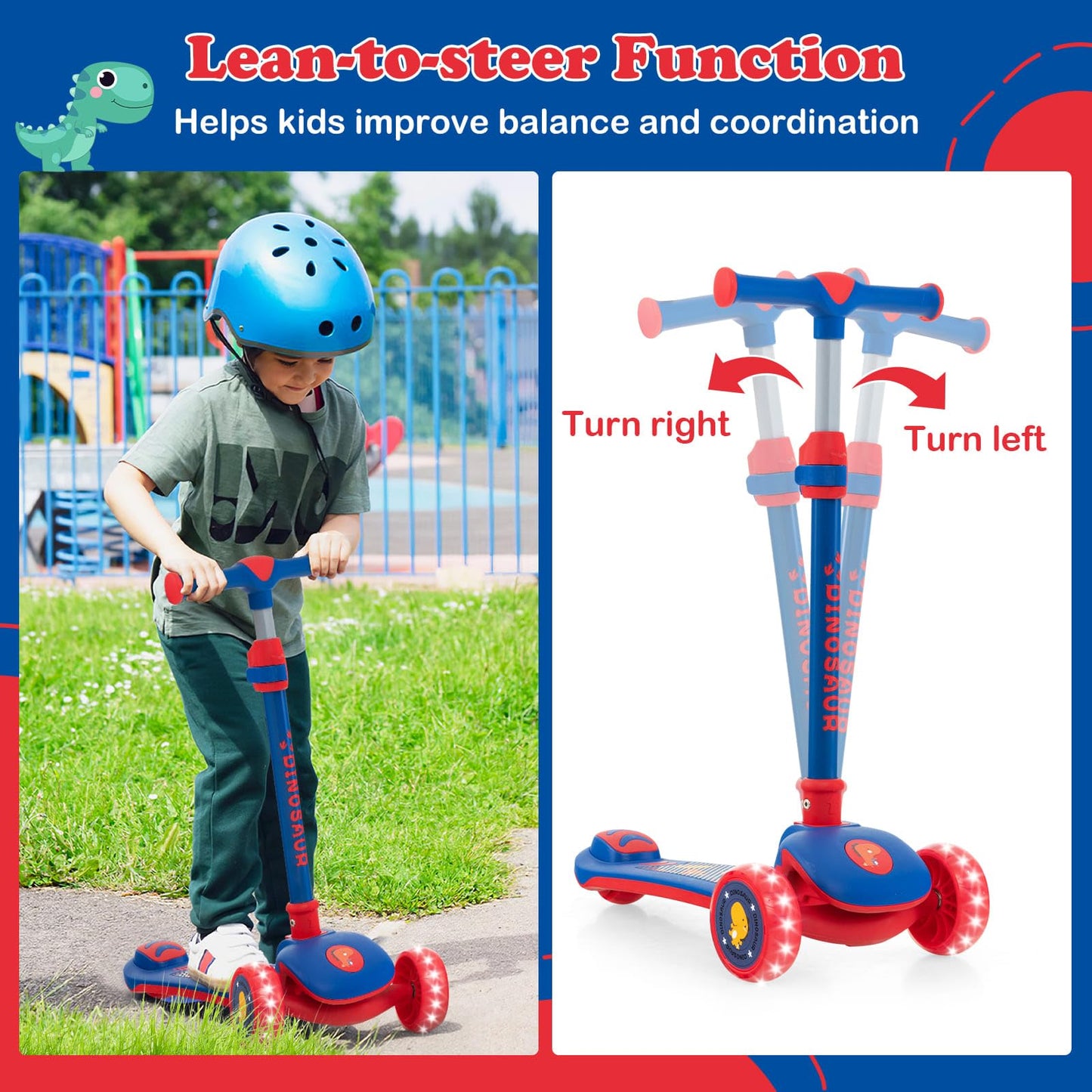 3-Wheel Toddler Kick Scooter with Light-up LED Wheel & Stepless Adjustable Handlebar