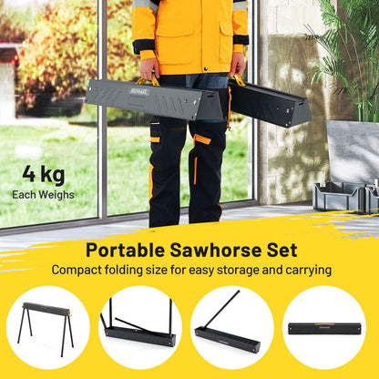 2-Pack Heavy-Duty Folding Sawhorses with 2 x 4 Supporting Arms and Carrying Handle for Woodworking