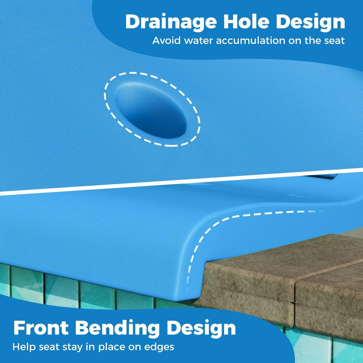 Foldable Outdoor Pool Chair with Handle & Back Support for Edge of Pool
