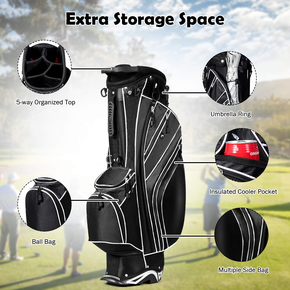 Stand Bag Golf Club Bag with 6 Way Organizer Divider Top