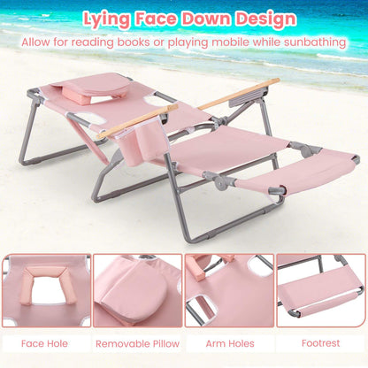 3-IN-1 Foldable Beach Chair with Face Hole and Footrest for Camping Poolside