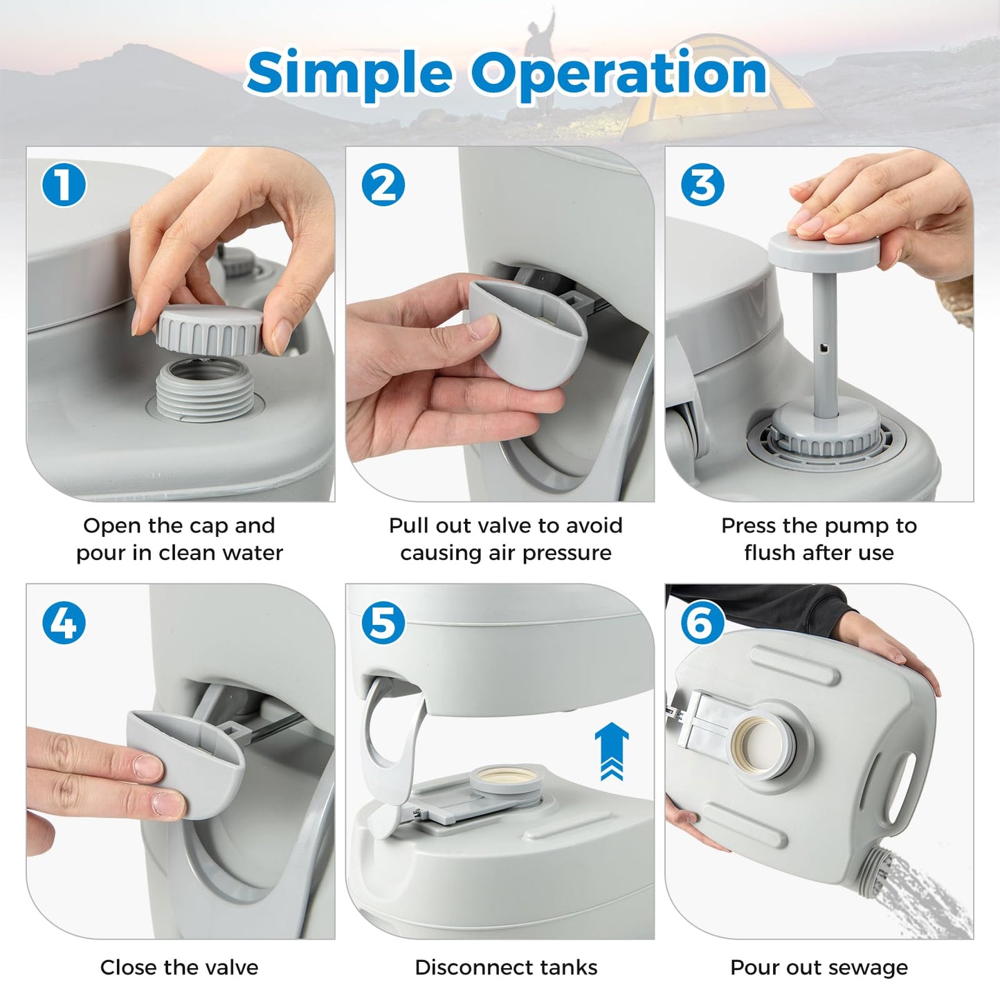 Outdoor Camping Toilet with 20L Detachable Waste Tank & Flush Pump