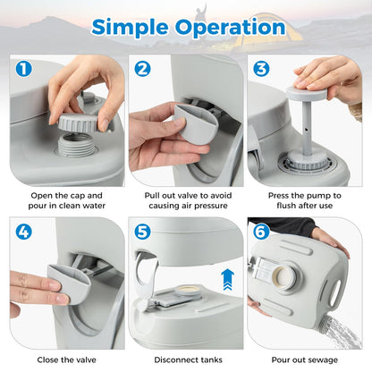 Outdoor Camping Toilet with 20L Detachable Waste Tank & Flush Pump