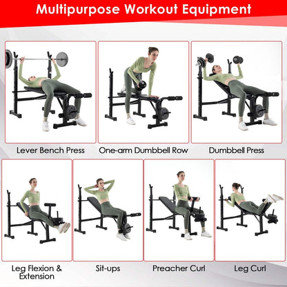 Adjustable Weight Bench & Barbell Rack Set Multipurpose Fitness Machine